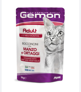 غذای مرطوب گربه بالغ جمون مونژ (Gemon Adult Cat Chunkies) با گوشت گاو و سبزیجات